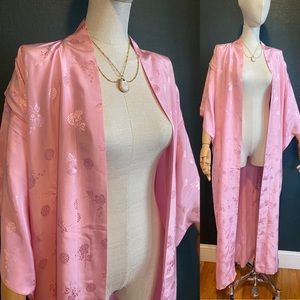 Vintage Traditional Pink Jacquard Silk Kimono